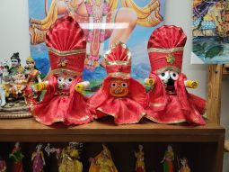 Jagannatha Baladeva Subhadra Deities with Red Dress